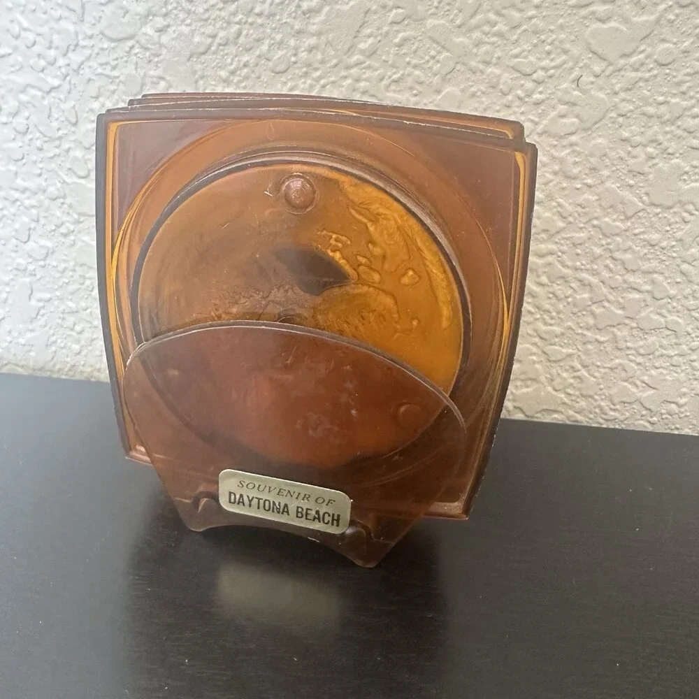 Vintage‎ Amber Plastic Florida Map Souvenir Coasters Made in Hong Kong